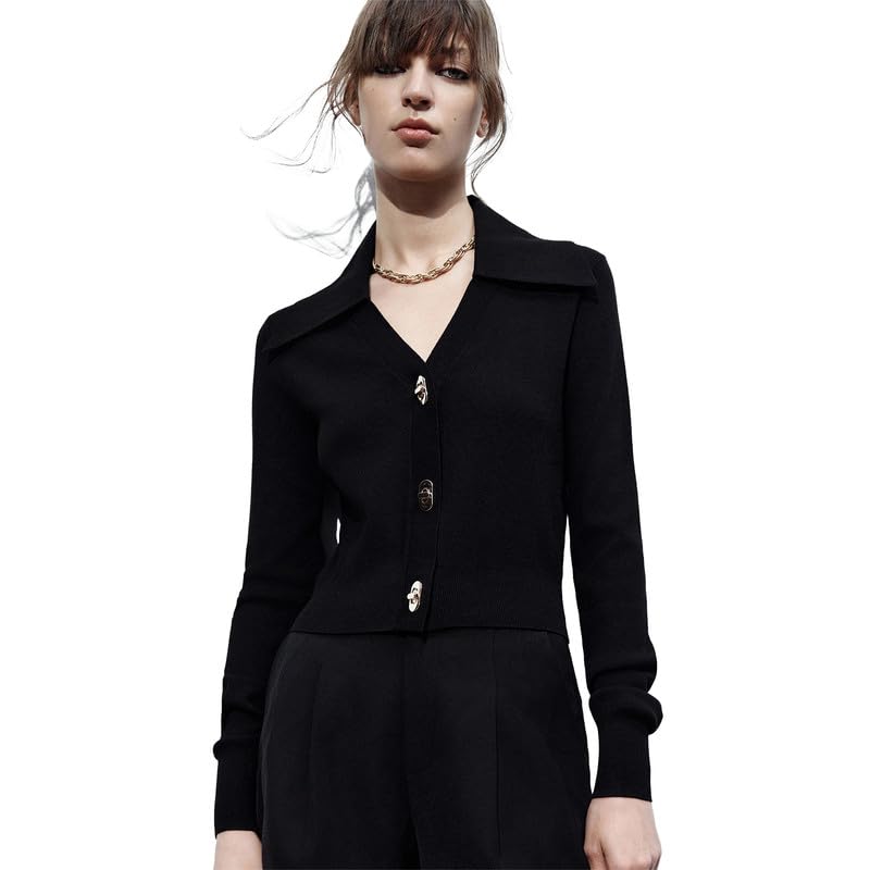 URBAN REVIVO Women's Lightweight Knitted Cardigans V Neck Casual Tops Button Down Short Polo Collar