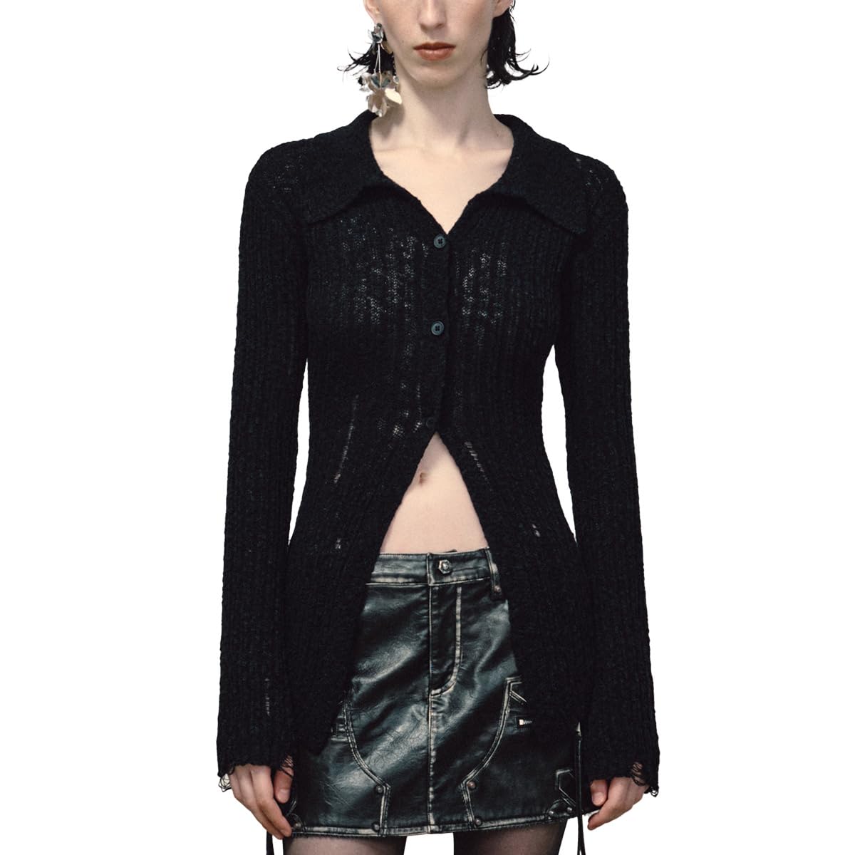 URBAN REVIVO Women's Lightweight Button Down Cardigan Sweater Shrugs Draped Cover Up